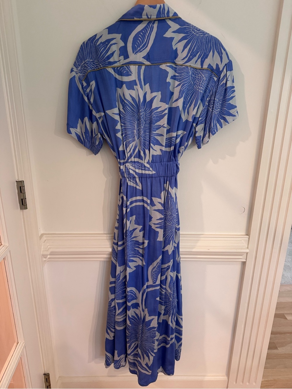 Omika Carla Midi Celine Montego Blue Floral Tie-Waist Midi Dress medium - Picture 4 of 5